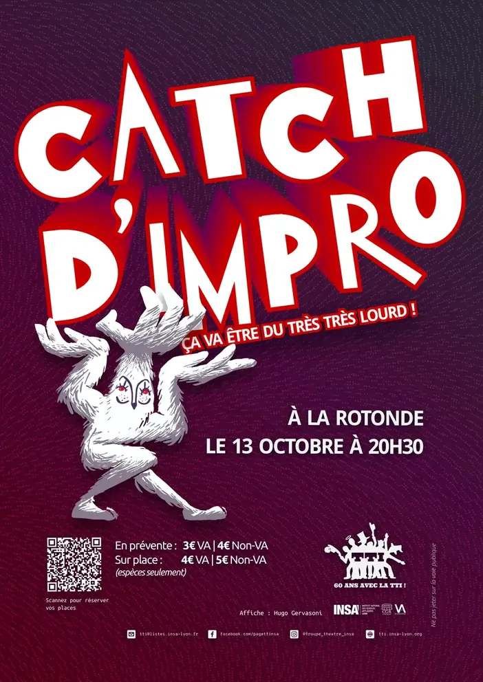 A three armed yeti-looking monster is holding the title "CATCH D'IMPRO" and slightly bending as it's very heavy. One of the arms is the head of the yeti.